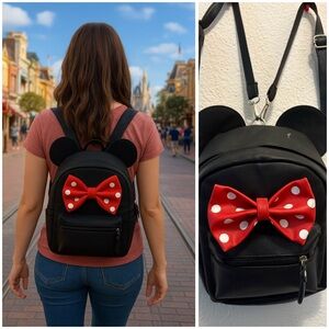Minnie Mouse Black Backpack with Red Bow